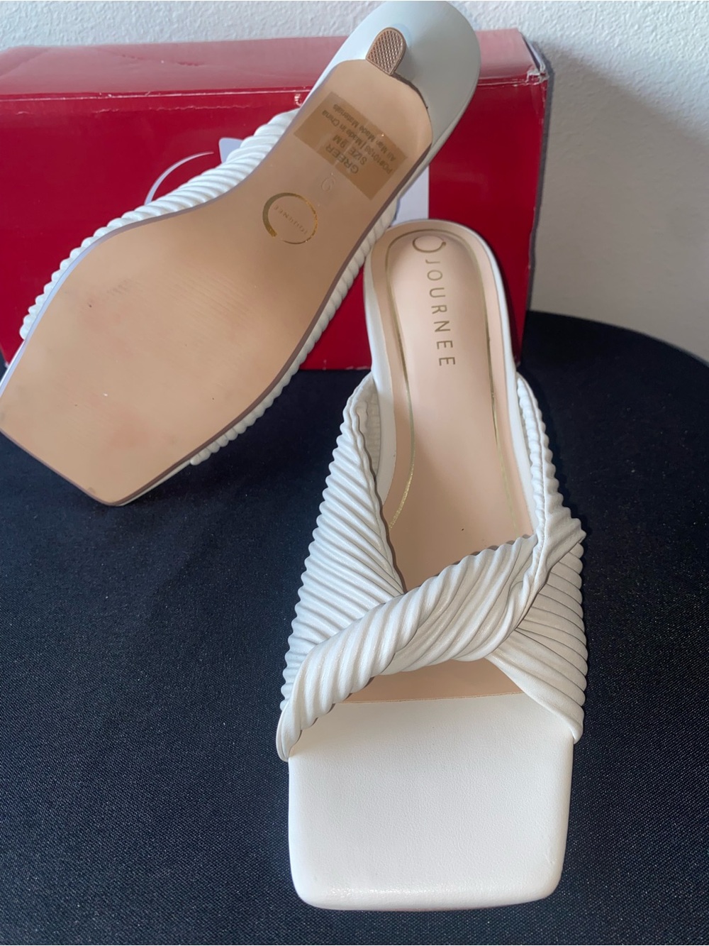 Journee Collection Cream Twisted Strap Slide Heels